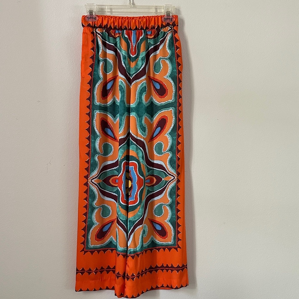Zara Orange and Teal Maxi wide pants